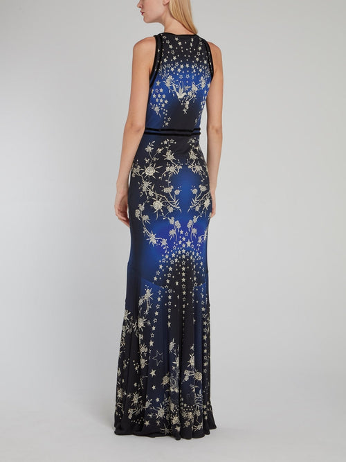 Star Print Corsage High-Low Dress