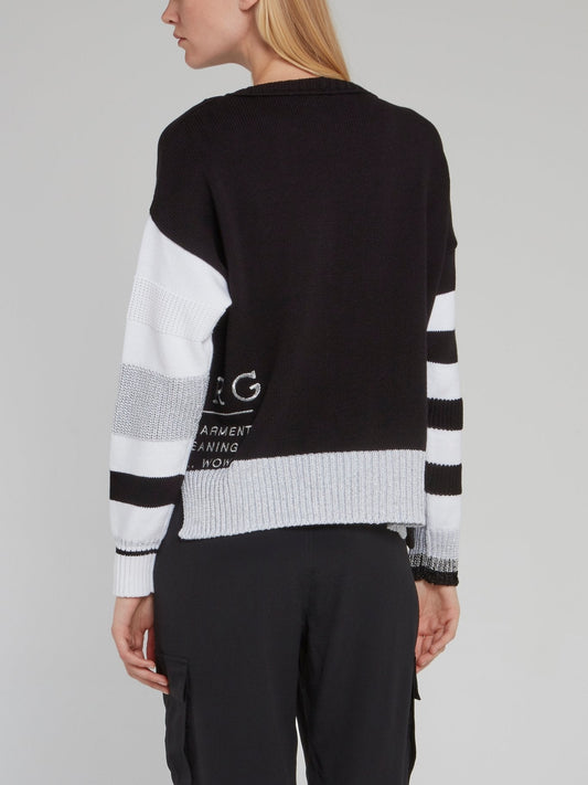 Black Check Panel Knitted Sweater