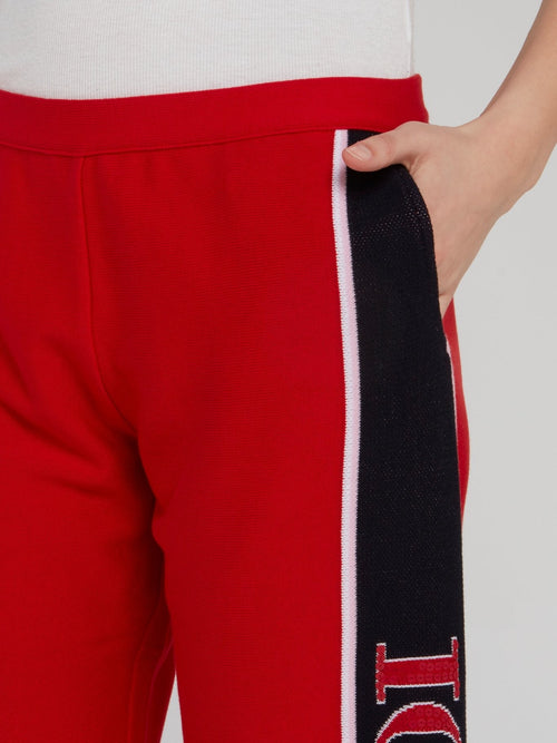 Red Logo Side Stripe Knitted Pants