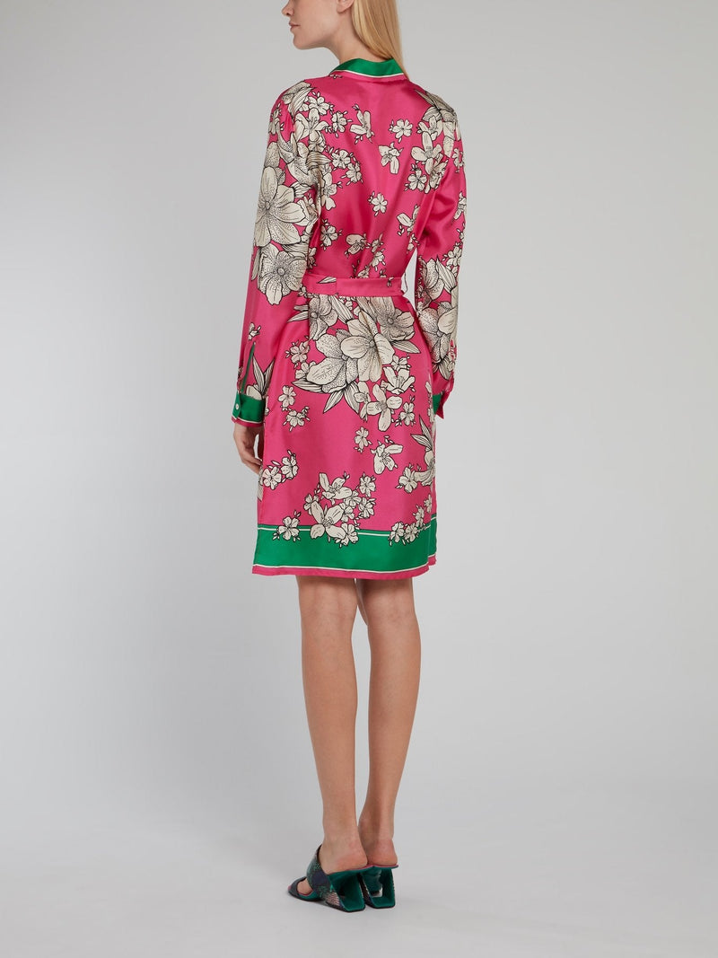 Tie Front Floral Silk Dress