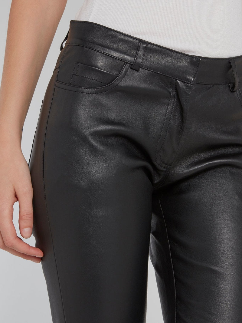 Black Cropped Leather Trousers