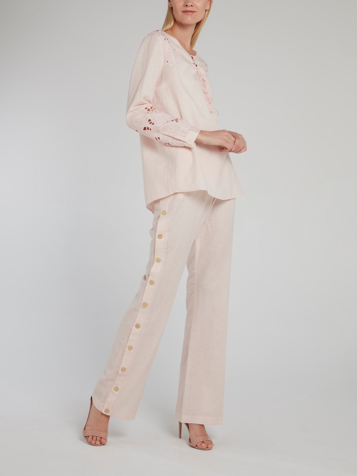 Pink Embroidered Linen Shirt