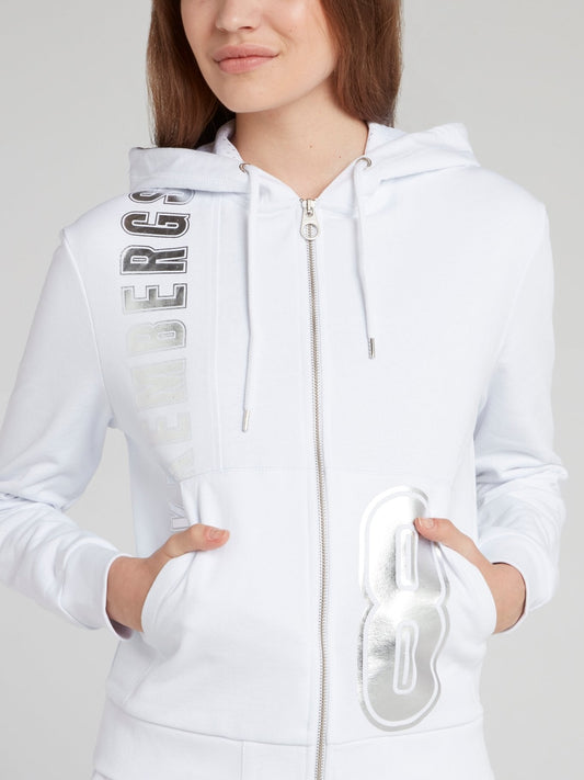 White Foil Print Hooded Jacket