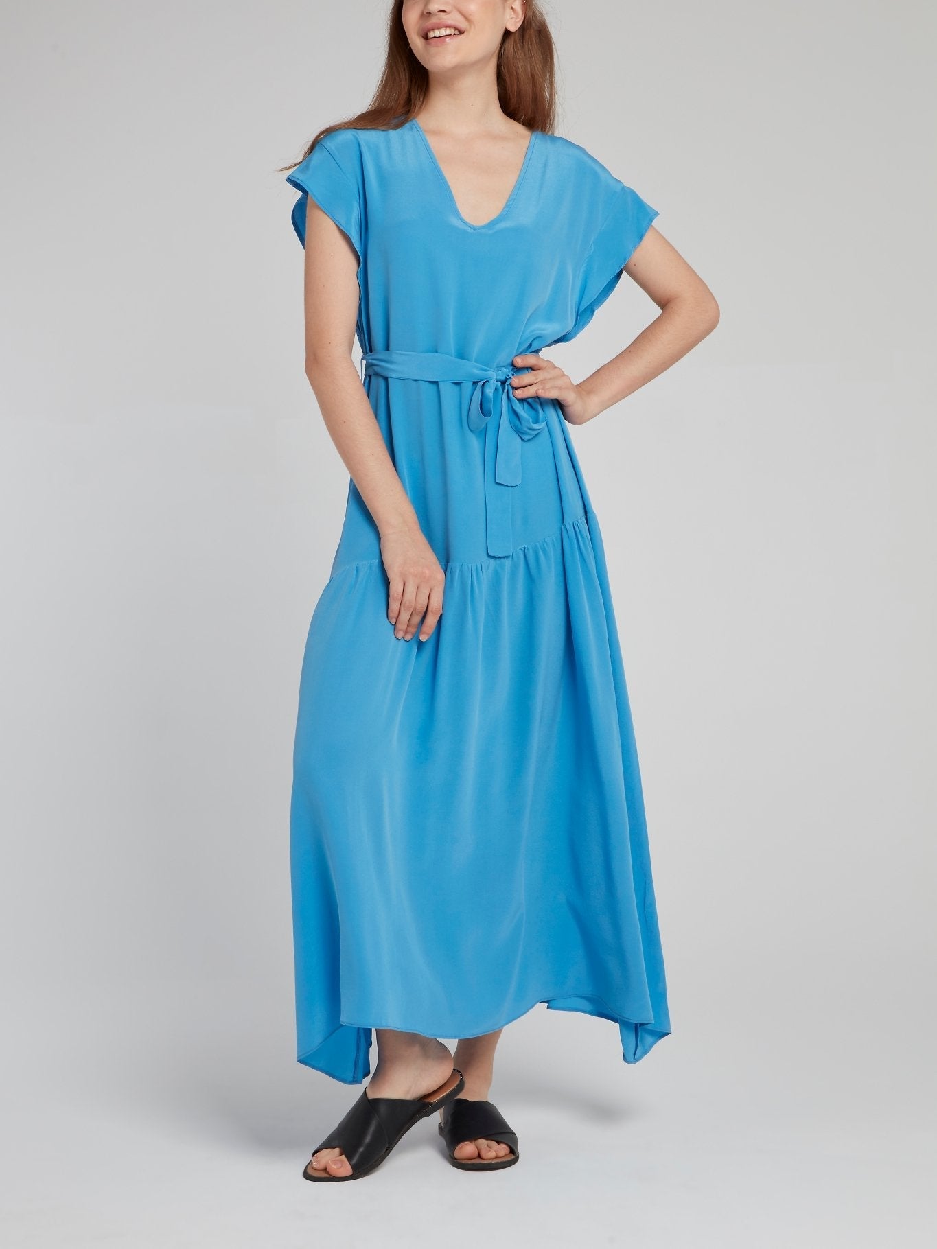 Blue Flounce Silk Dress