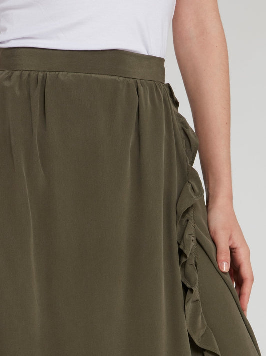 Olive Wrap Midi Skirt