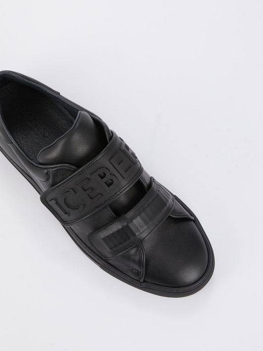 Black Logo Strap Leather Sneakers