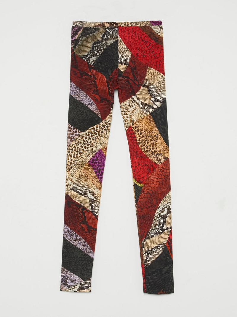 Red Colour Block Snake Print Trousers