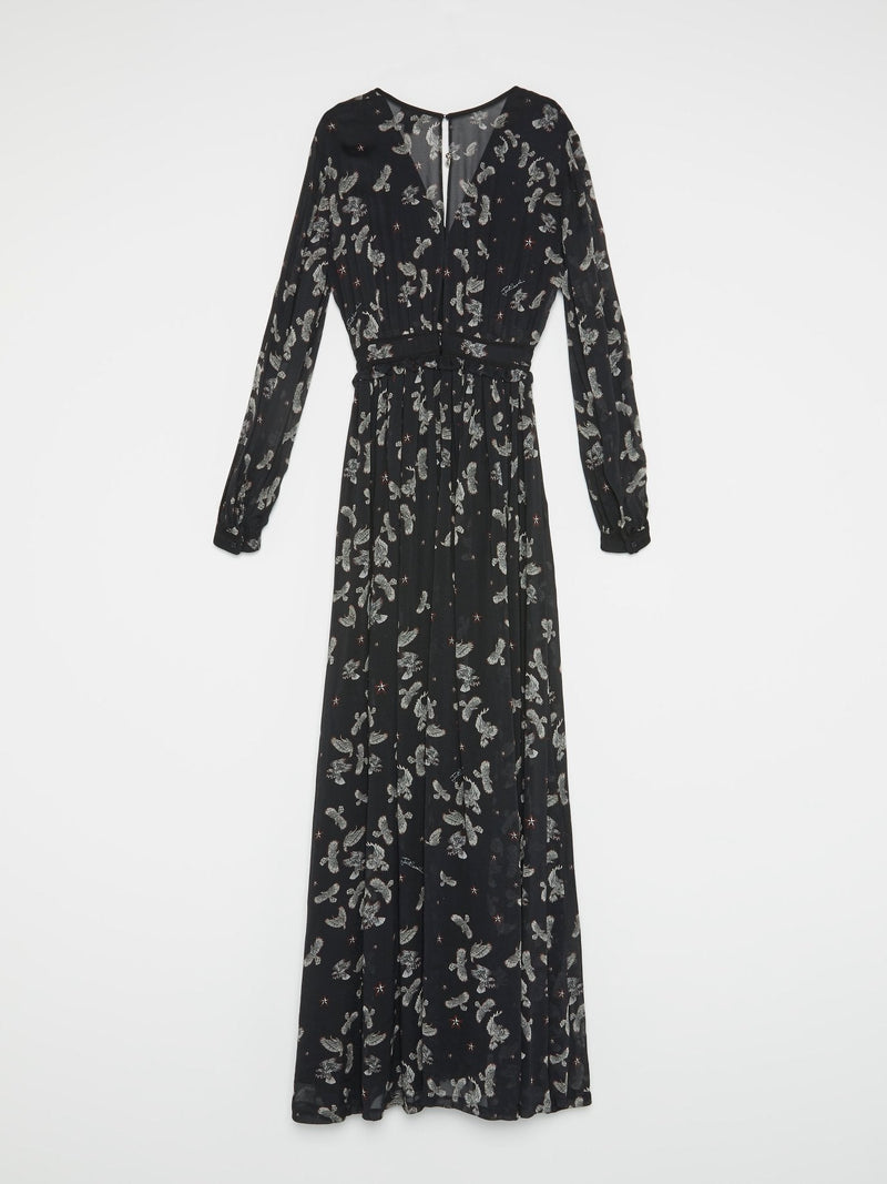 Black Eagle Print Pleated Dress