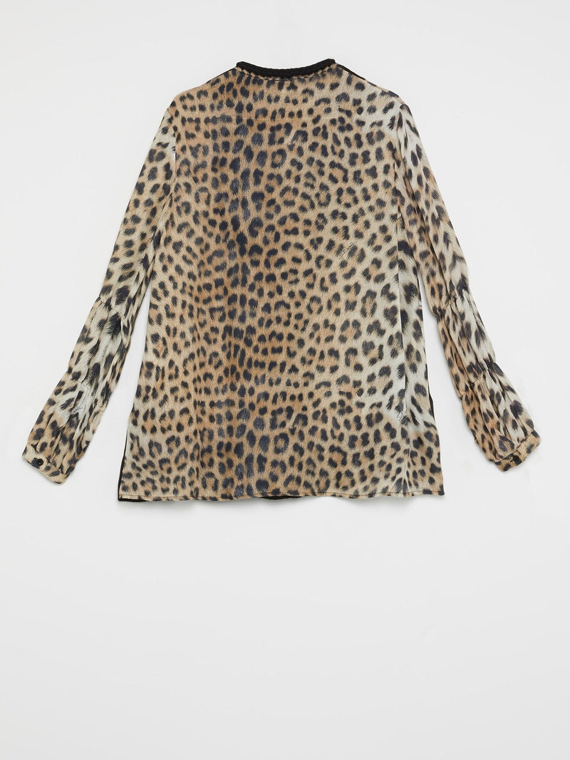 Leopard Print Bow Tie Blouse