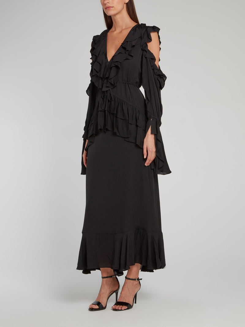 Sarah Black Ruffle Midi Dress