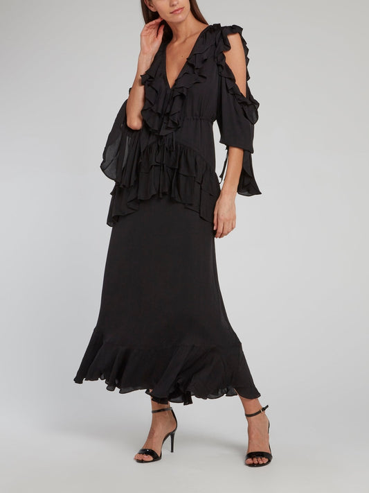 Sarah Black Ruffle Midi Dress