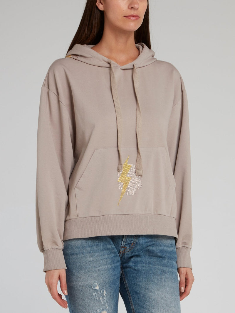 Brown Studded Drawstring Hoodie