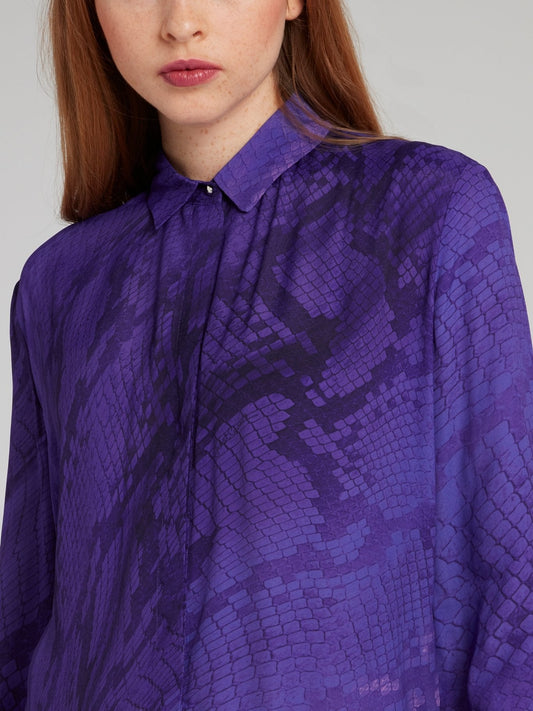 Purple Snake Print Long Sleeve Shirt