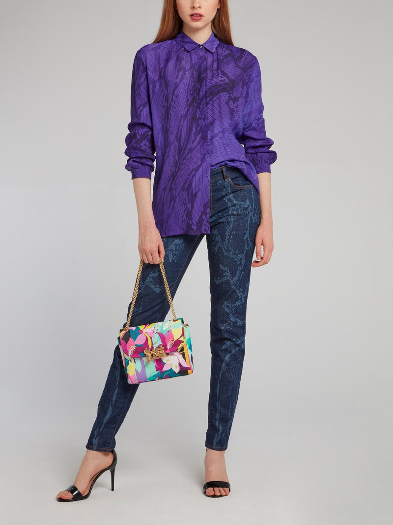 Purple Snake Print Long Sleeve Shirt