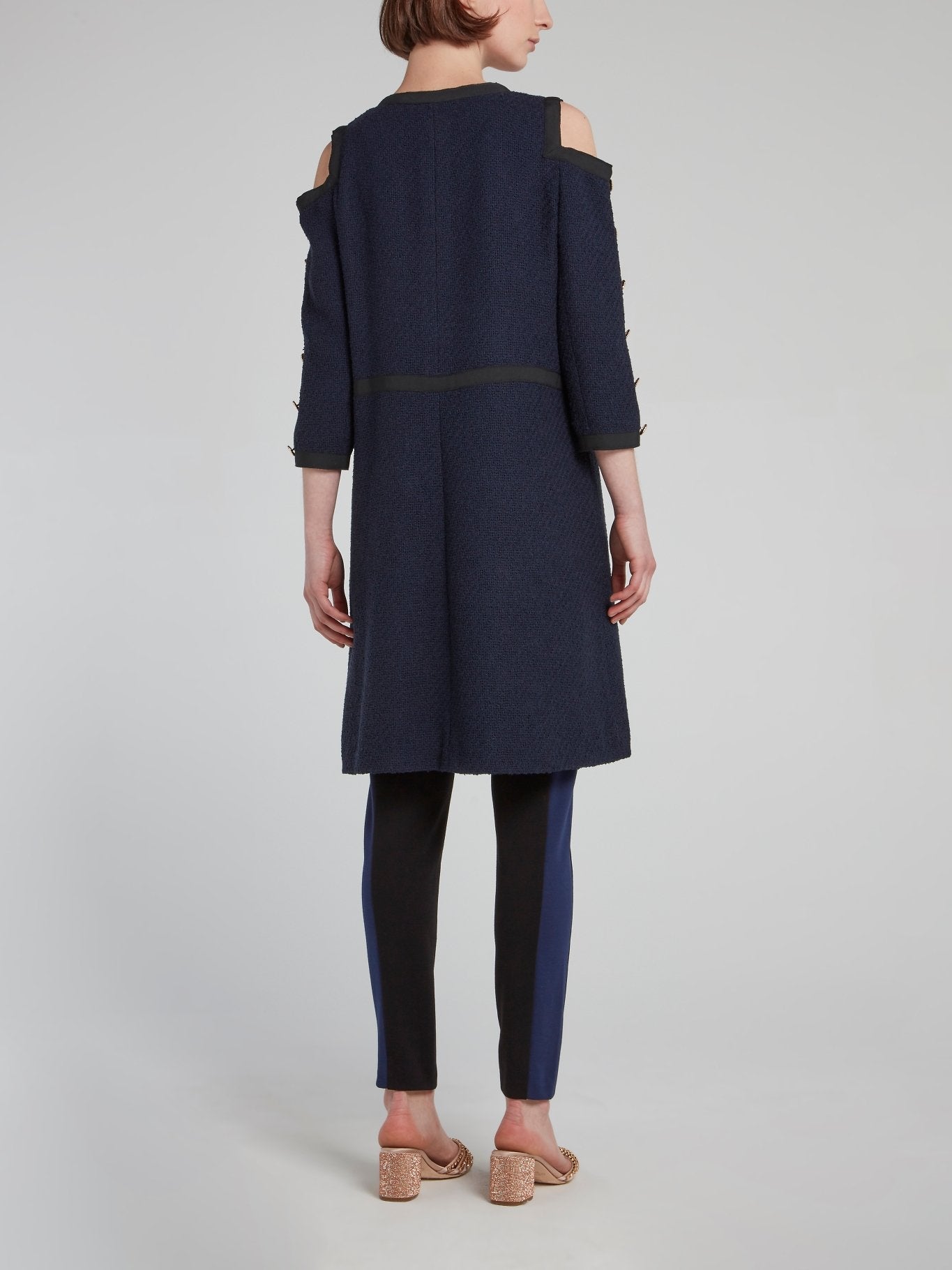 Navy Cold Shoulder Long Coat