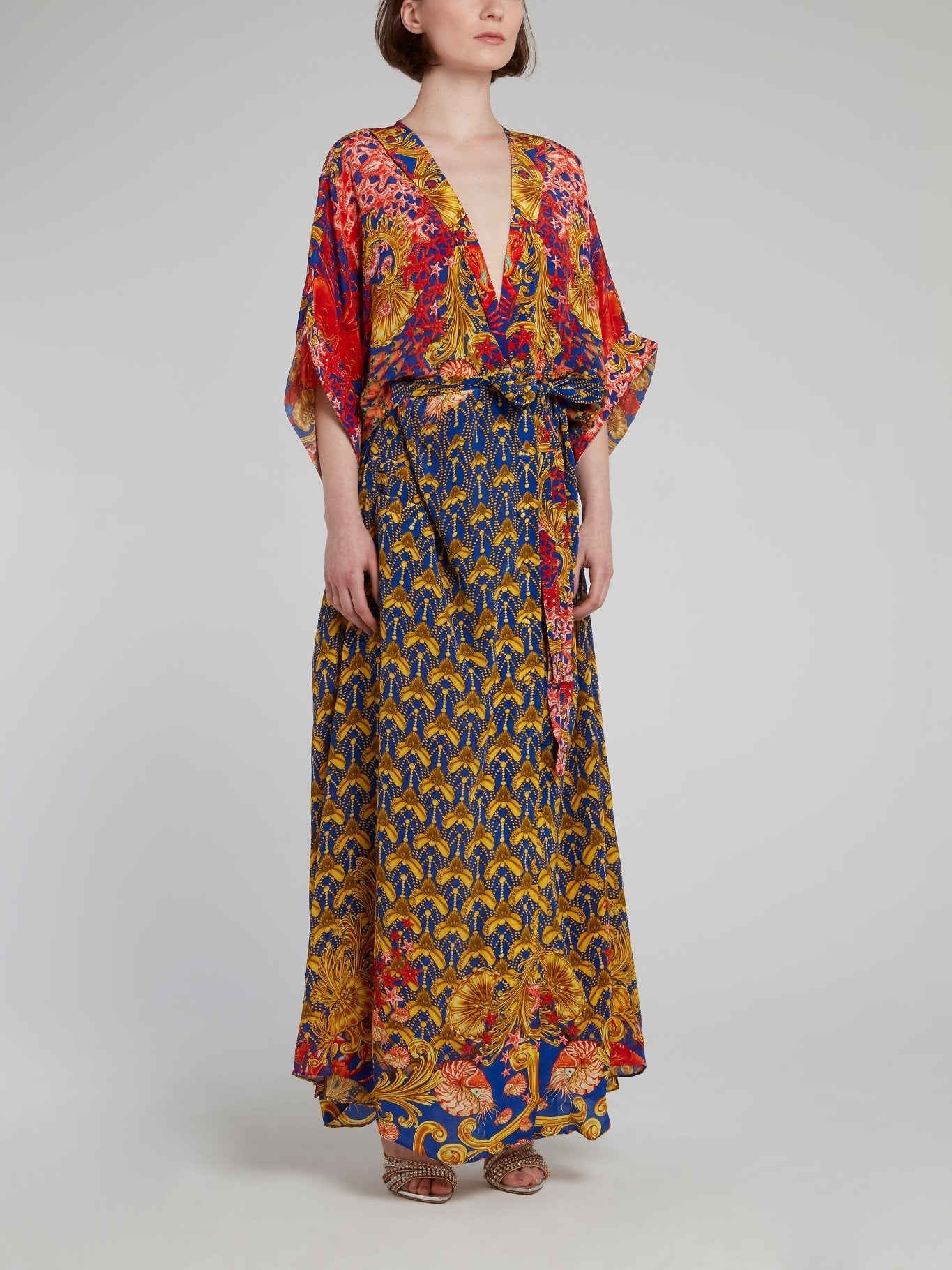 Baroque Print Kimono Cover Up Dress