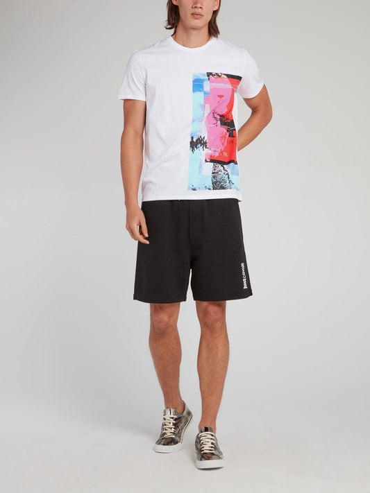 White Abstract Panel T-Shirt