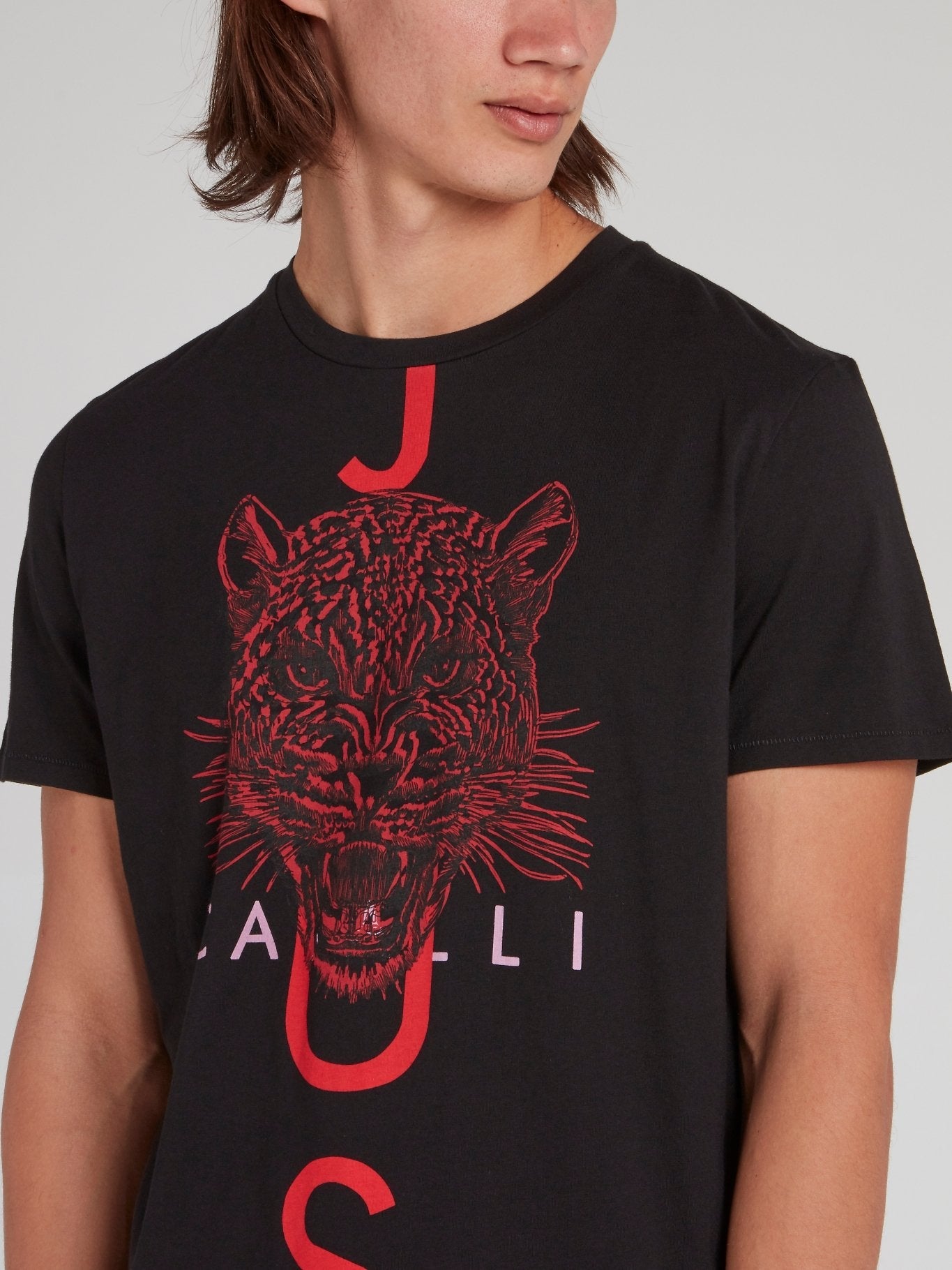 Black Leopard Head Print T-Shirt