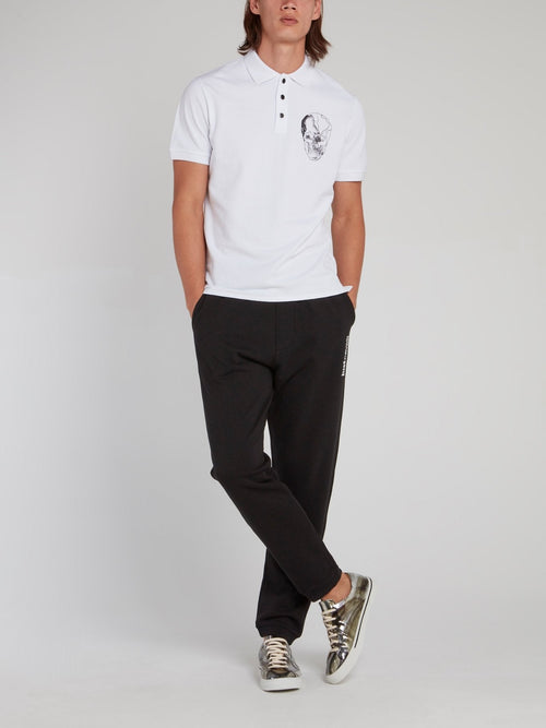 White Skull Print Polo Shirt