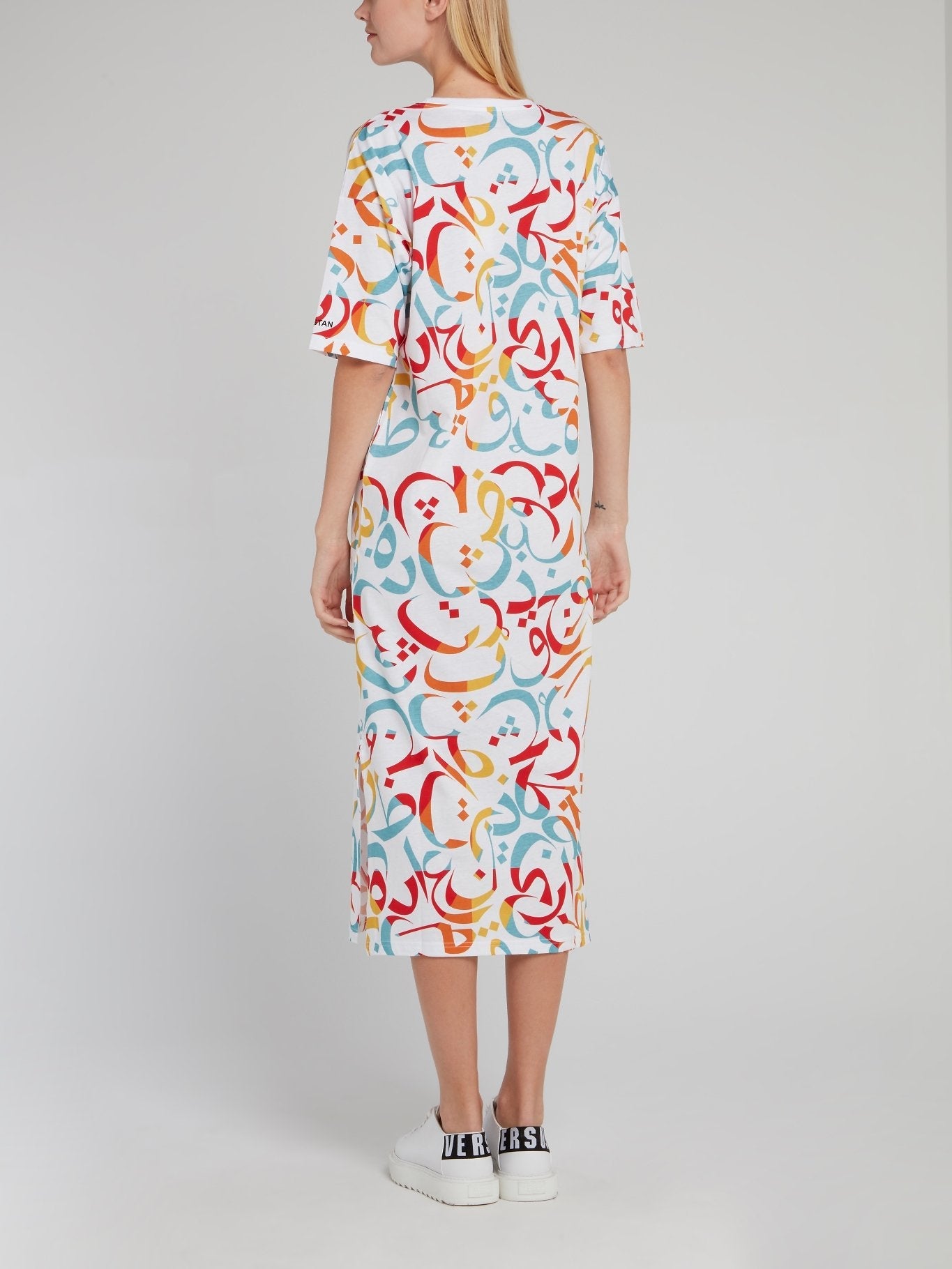 Multicolour Calligraphy Print Midi Dress