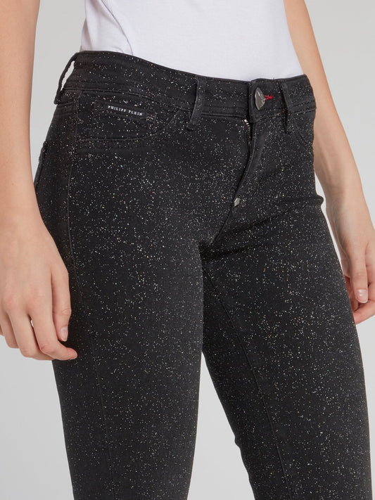 Black Glitter Fabric Jeggings