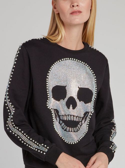 Black Pearl Detail Skull Sweatshirt