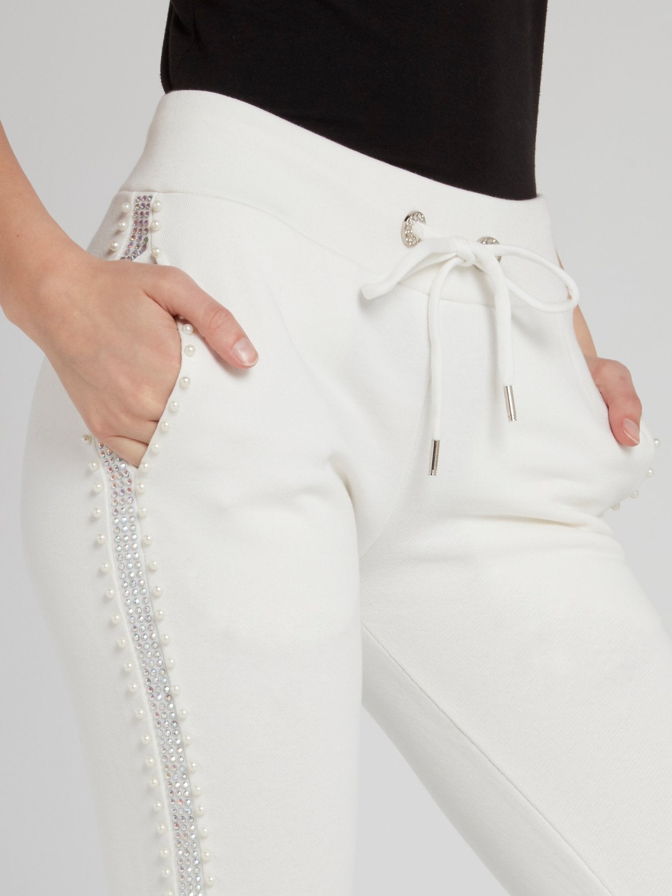 White Pearl Embellished Active Trousers