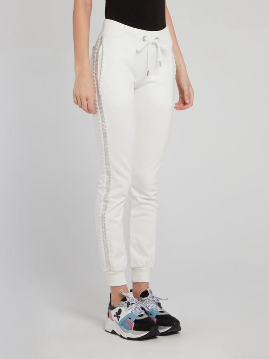 White Pearl Embellished Active Trousers