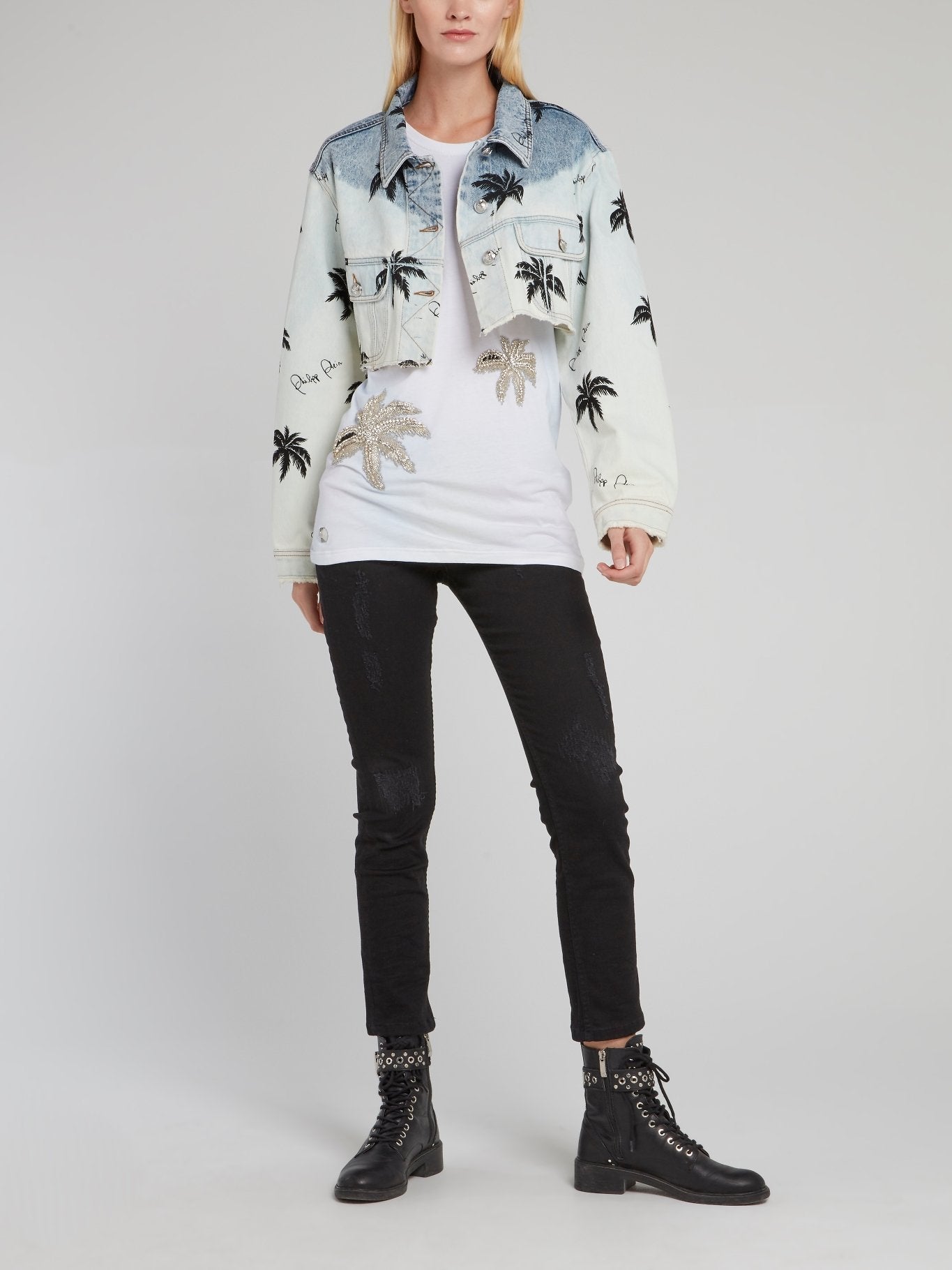 Aloha Plein White Palm Embellished T-Shirt