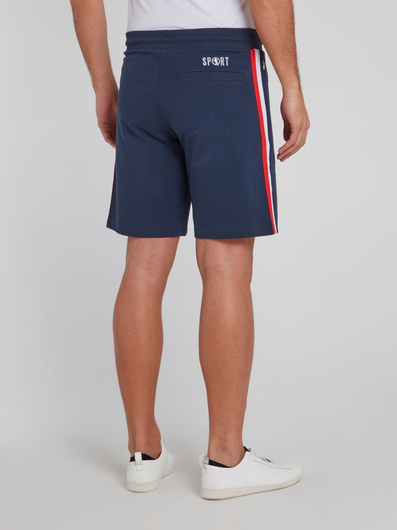 Navy Side Stripe Cotton Shorts