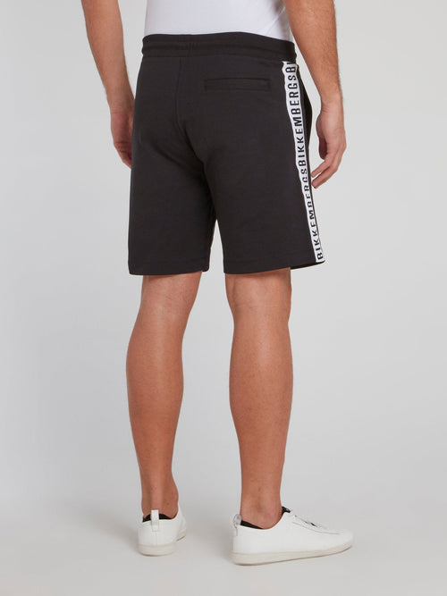 Black Logo Tape Drawstring Shorts