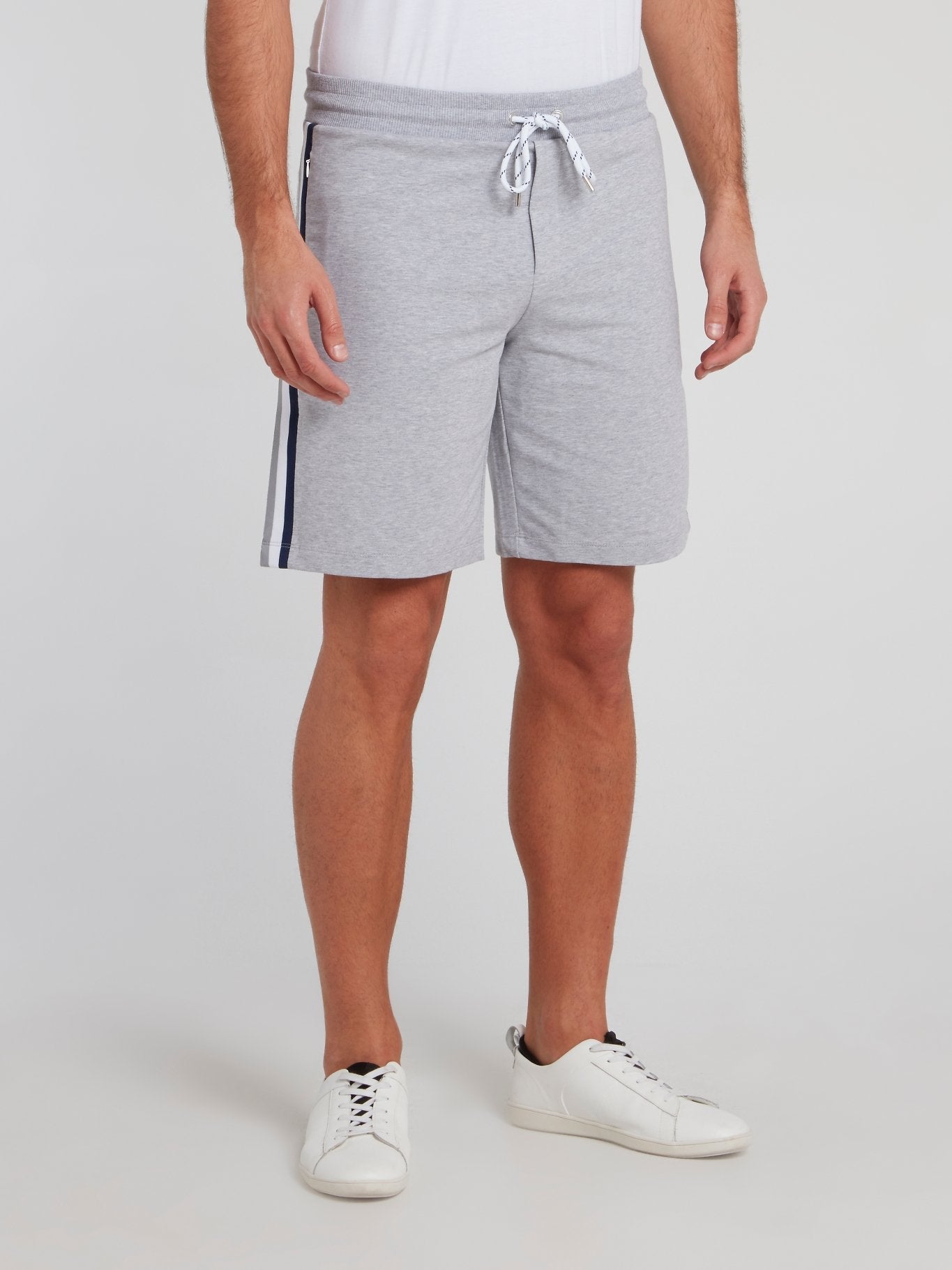 Grey Side Stripe Cotton Shorts