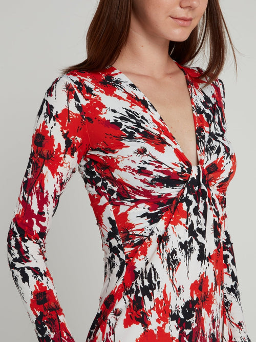 Splatter Print Draped Mini Dress