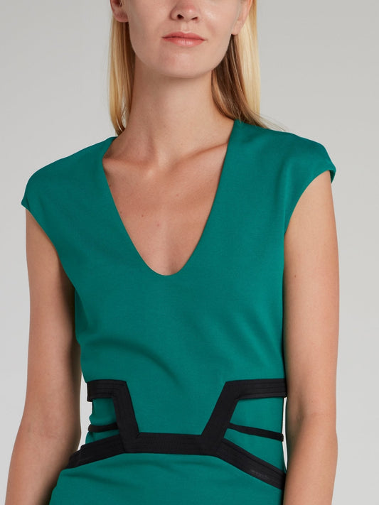 Green Waist Detail Mini Dress