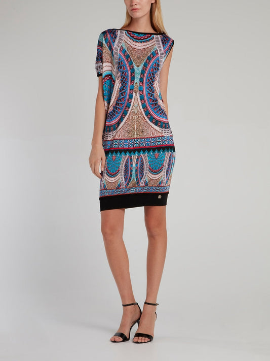 Pattern Print Bateau Mini Dress