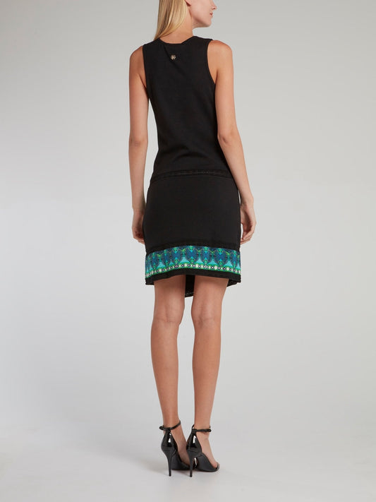 Black Hem Print Wrap Dress