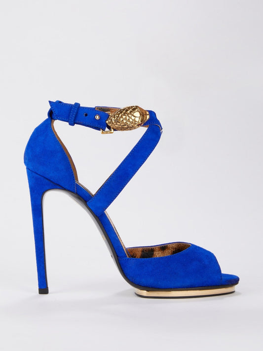 Blue Leopard Panel Suede Sandals