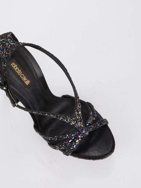 Black Macro Glitter Sandals