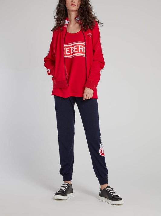 Red Stripe High Neck Sweatshirt