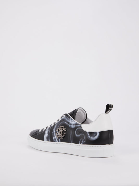 Black Snake Print Leather Sneakers