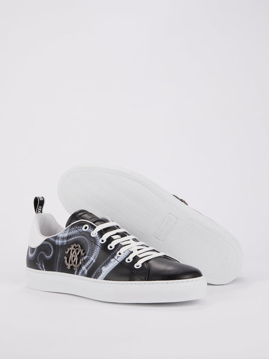 Black Snake Print Leather Sneakers