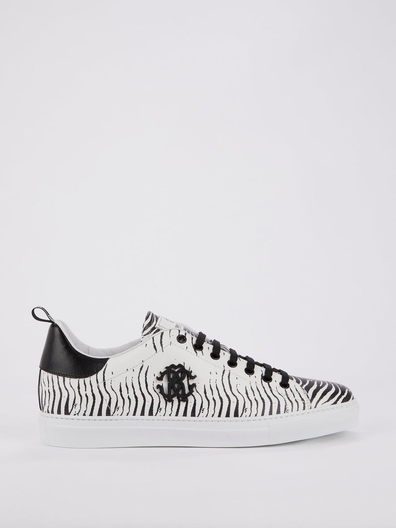 White Zebra Print Leather Sneakers