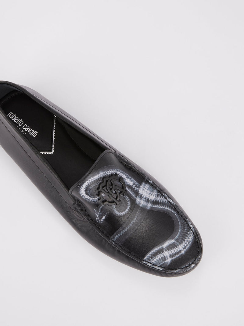 Black Snake Print Leather Loafers