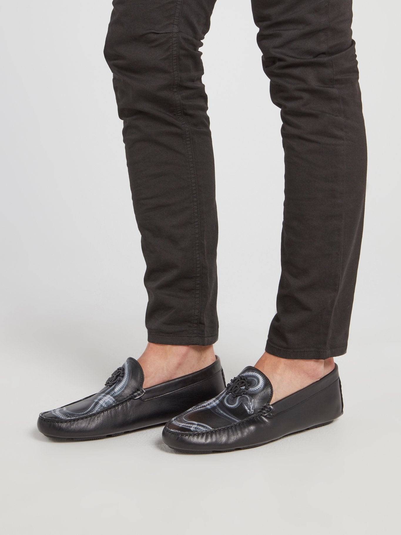 Black Snake Print Leather Loafers