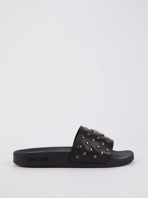 Black Snake Monogram Studded Slides