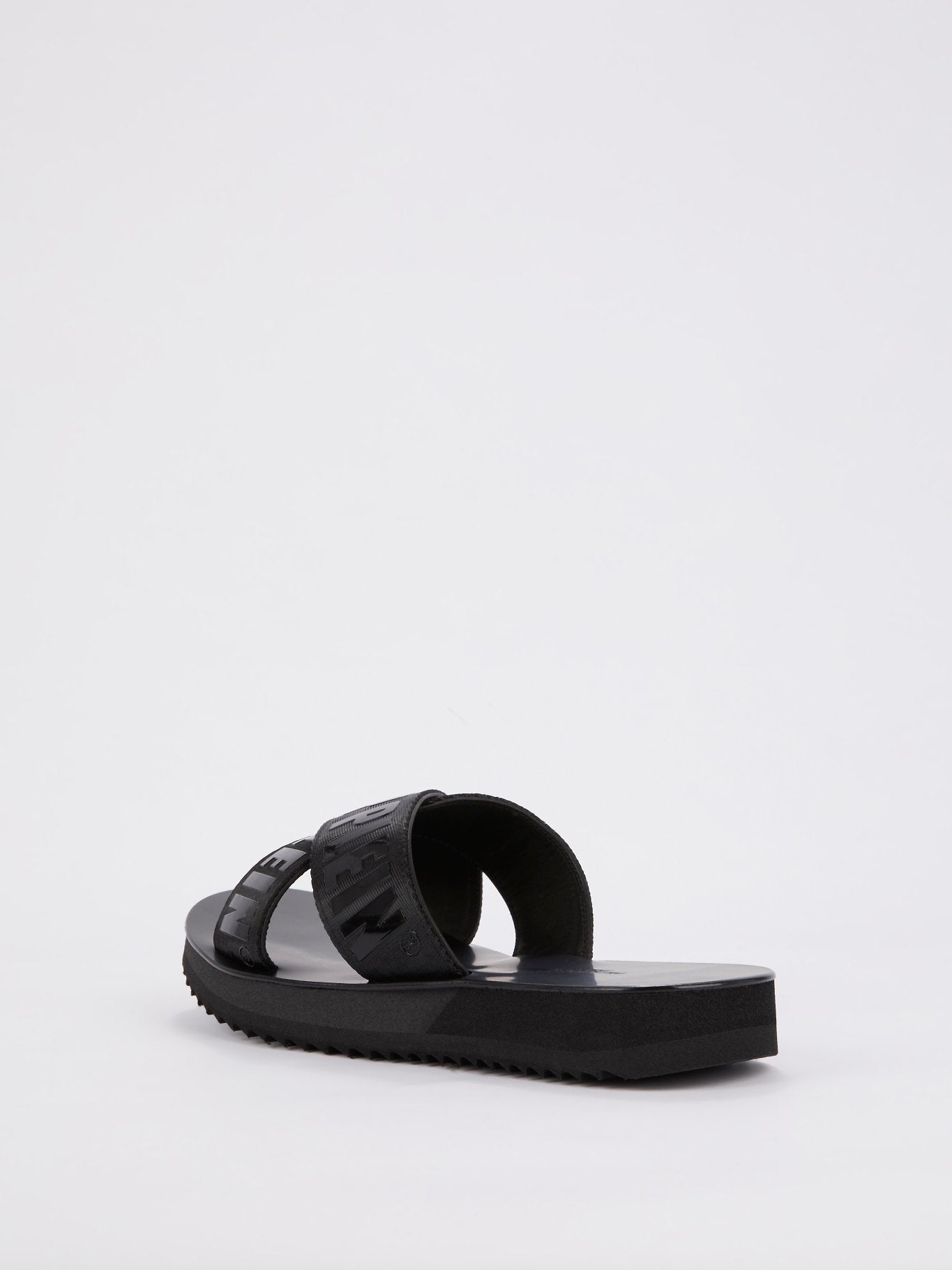 Black Logo Crisscross Flat Sandals
