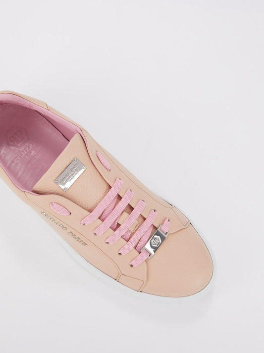 Pink Low Top Leather Sneakers