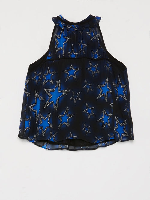 Navy Star Print Sleeveless Top