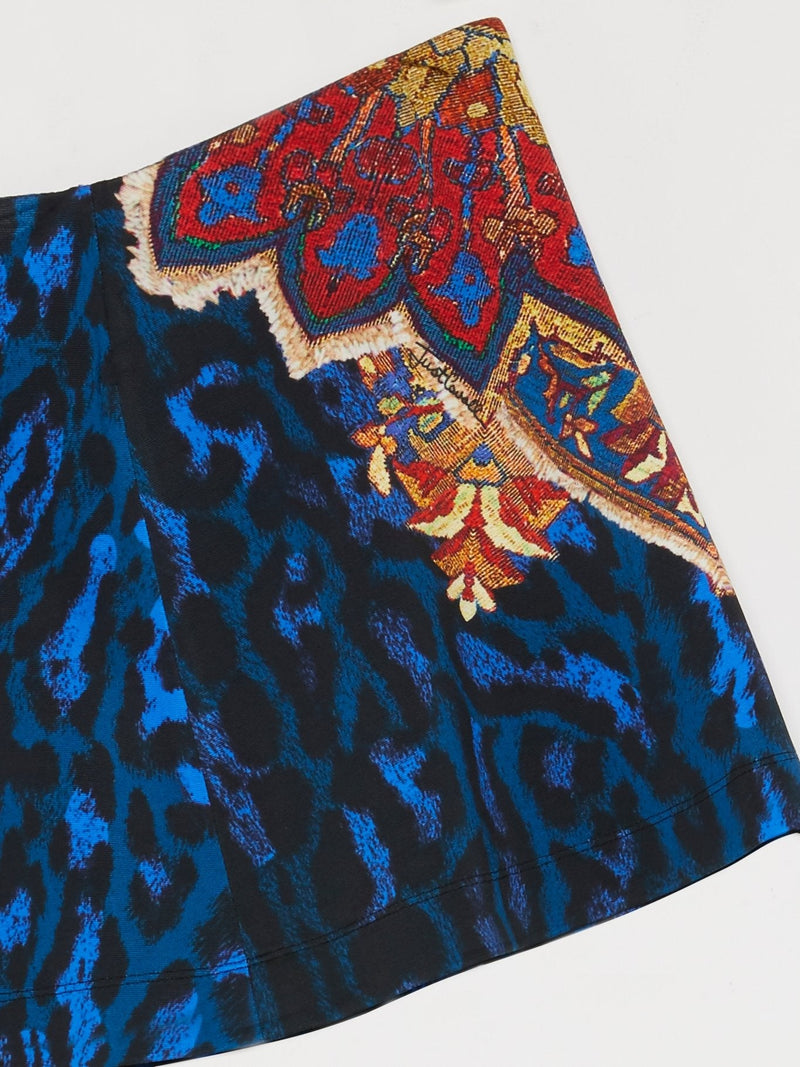 Blue Leopard Print Mini Skirt