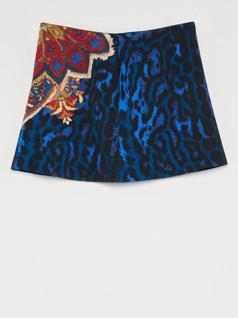 Blue Leopard Print Mini Skirt